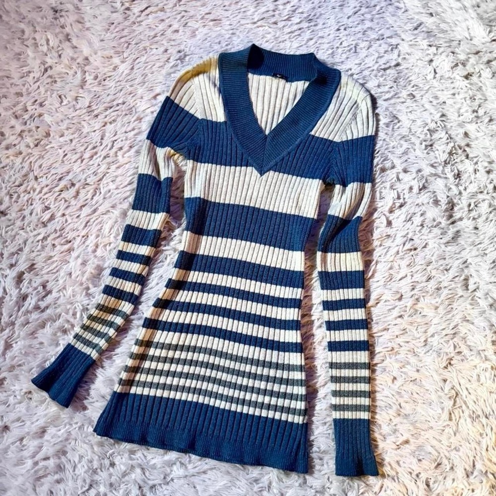 Y2K Preppy Nautical Trashy Jersey Shore Rib Knit Sweater Womens L Layering Indie